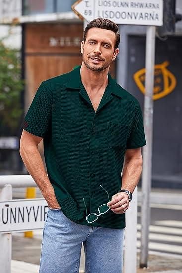 Men's Knit Half Sleeve Shirt Green